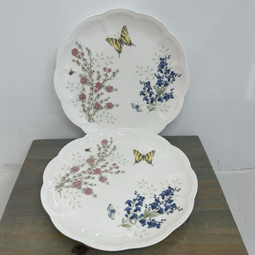 Set Of 2 LENOX Butterfly Meadow Herbs Dinner Plate 10.75" Matching Set Yellow